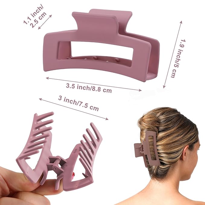 Auseibeely 6 Pack Square Claw Clips, Hair Clips for Women Girls, 3.5" Medium Non-slip Rectangular Claw, Strong Jumbo Matte Hair Clips for Thin Hair
