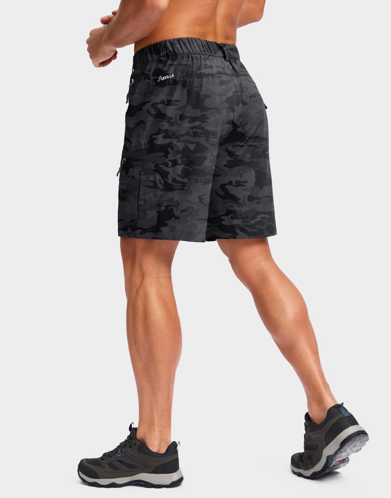 Pudolla Men's Hiking Cargo Shorts Lightweight 7" Travel Casual Shorts for Men Golf Work Outdoor with 5 Zipper Pockets(Black Camo X-Large)