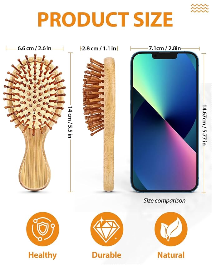 Pack of 2 Hair Brush with Natural Bristles, Massages Scalp Anti-Static Hair Detangle for All Types, Lightweight(MINI)