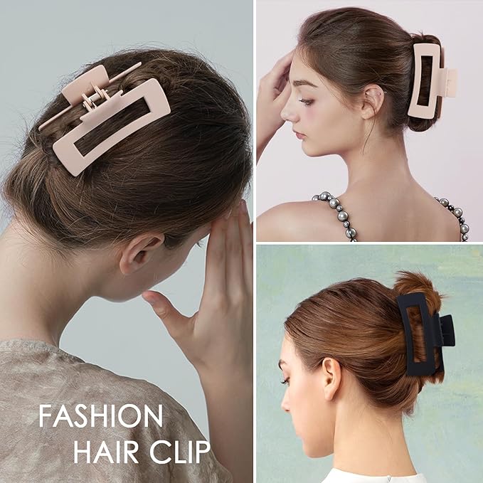 8 Pcs Large Hair Claw Clips 4.1 Inch Non-slip Big Square Matte Hair Claws for Women, Strong Hold Banana Clip for Thick Thin Hair(White/Black)