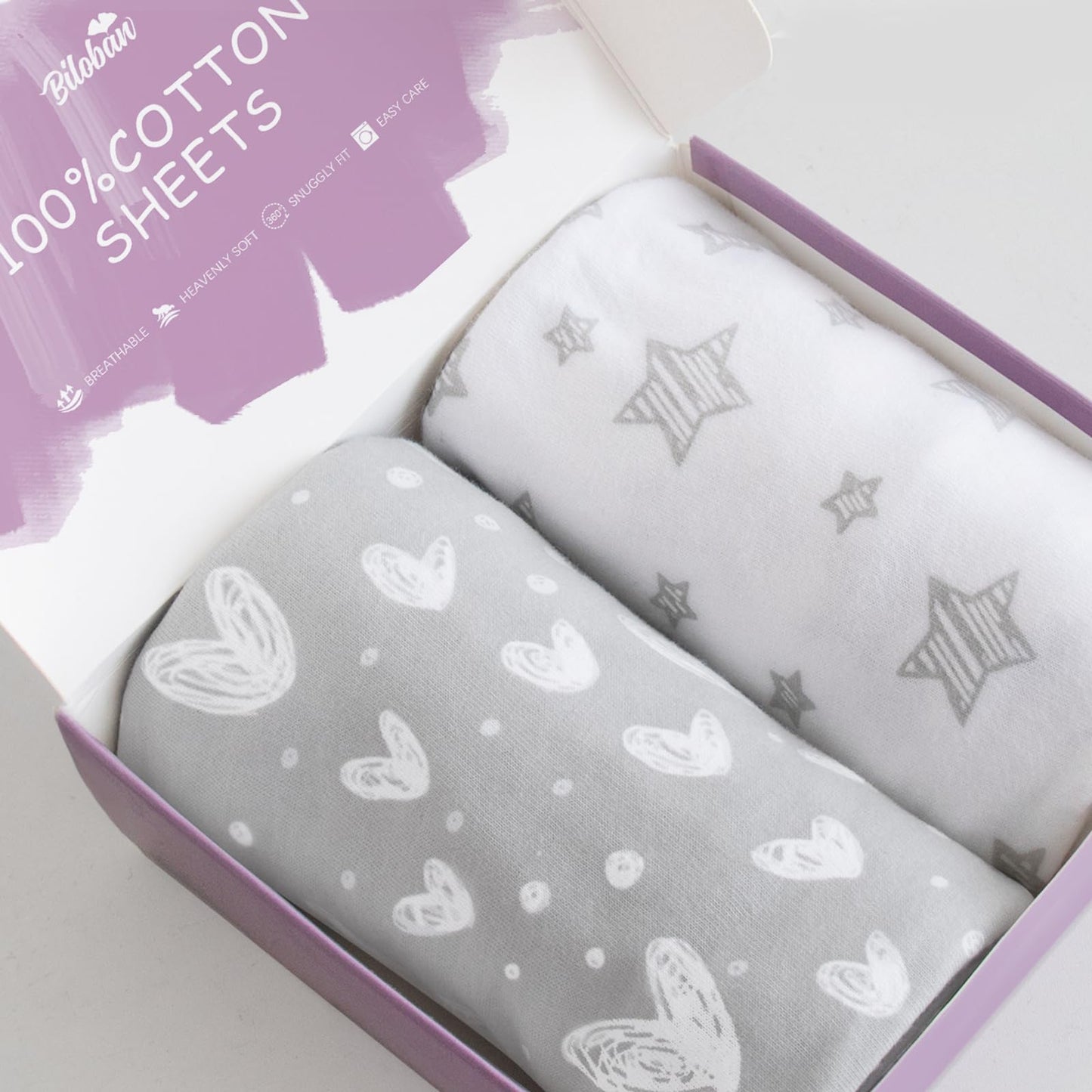 Bassinet Sheets Compatible with Ezebaby, whiffee, Nawahev and besrey Bassinet Bedside Sleeper, 2 Pack, 100% Cotton Fitted Sheets, Grey and White Print for Baby