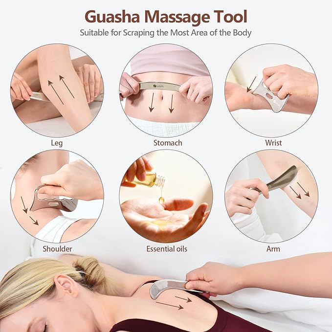 5-in-1 Stainless Steel Muscle & Fascia Scraper Tool Set, For Body Skin Massage and Sore Muscles, Myofascial, Iastm Tools, Soft Tissue Mobilization Tools, Full Body Gua Sha Kit, Great Gift Idea for Her