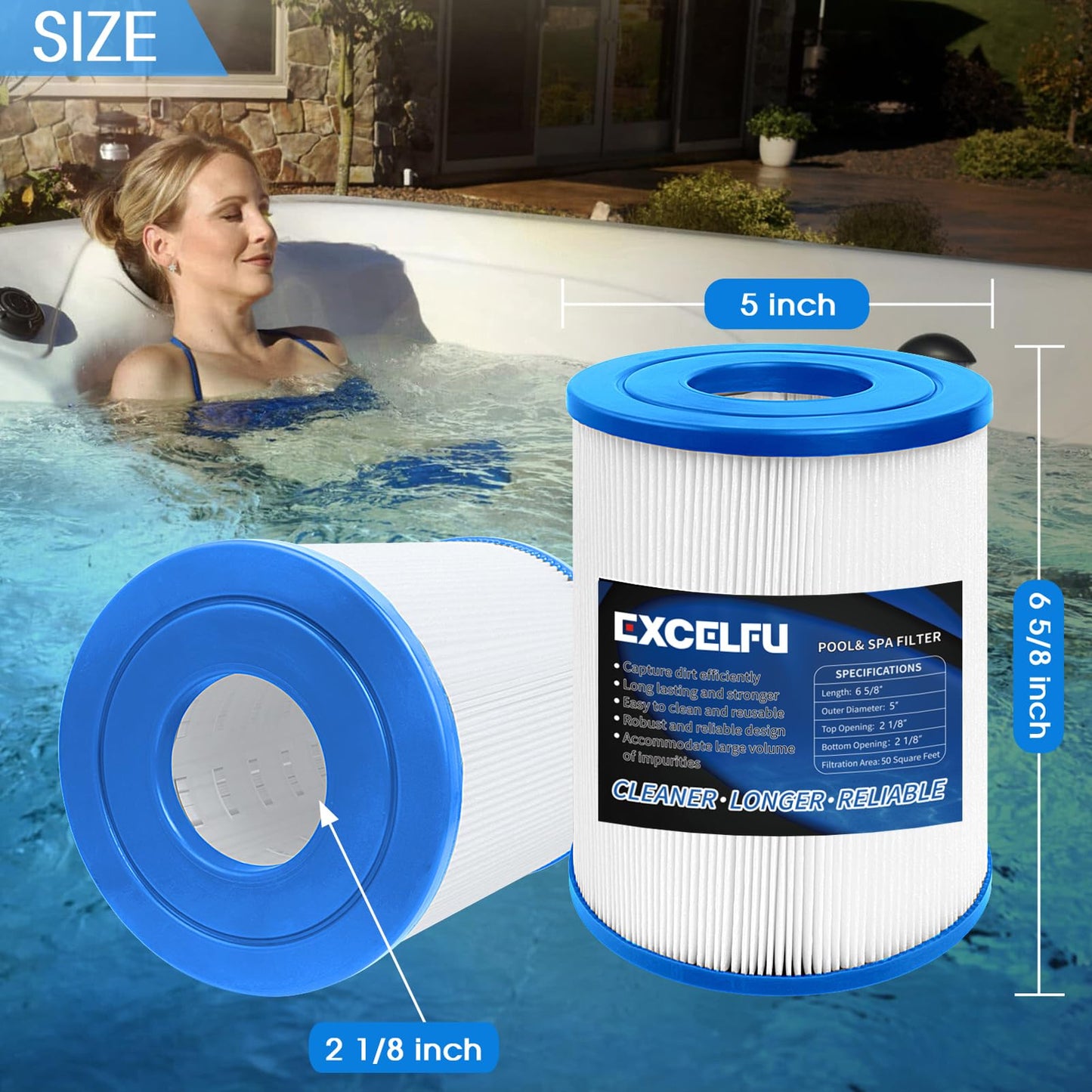 EXCELFU Spa Filter Replaces PRB25SF, Unicel C-4405, Marquis 20342, Filbur FC-2387, PRB25SF-PAIR, Rainbow DSF 50, R172464, APCC7062, CMP 25392-000-100, 17-2464, 817-5010 Hot Tub Filter 2 Pack