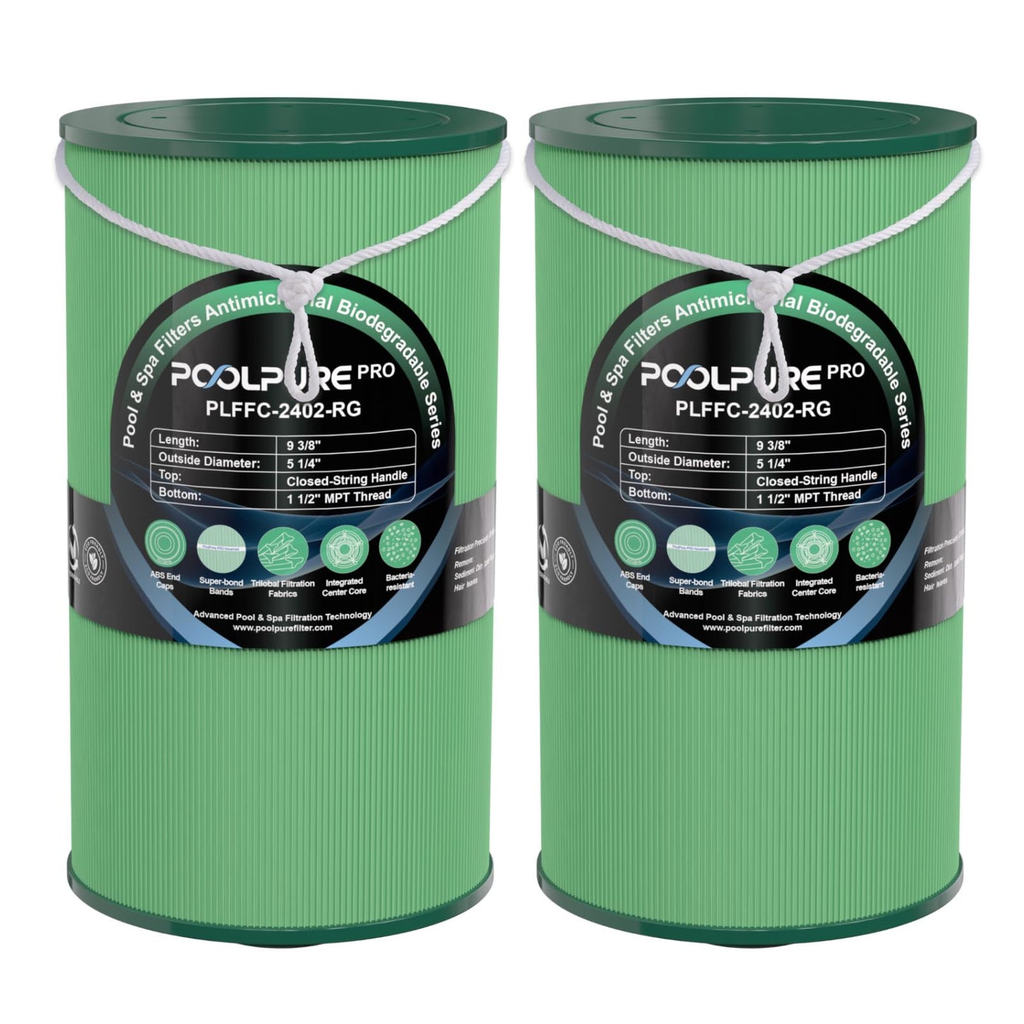 POOLPURE FC-2402 Eco Hot Tub Spa Filter, PLA Biodegradable Material, Replacement for Watkins 303279, PFF42TC-P4, 5CH-37, 78460, FC-2402, Free Flow and Lifesmart Hot Tub Filter, 2 Pack