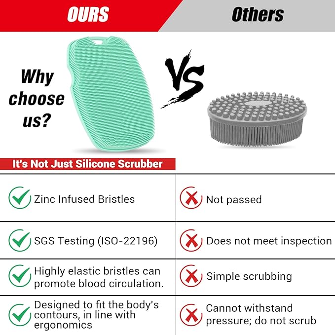Canroom Silicone Body Scrubber - Anti Zinc Infused-Highly Elastic Bristles Exfoliating Body Scrubber for Shower Body,Cellulite Reduction,Blood Circulation - Green