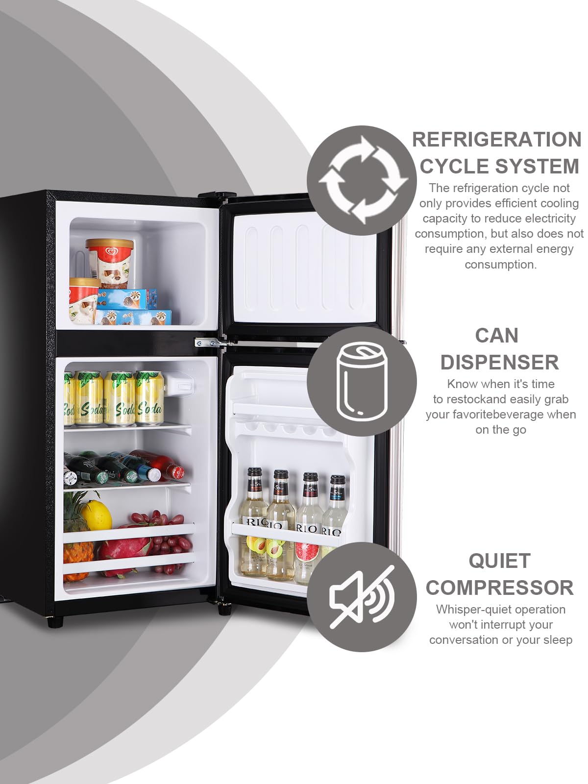 KRIB BLING 3.5 Cu.Ft Refrigerator 2 Door 7 Level Adjustable Thermostat Control Top-Freezer Refrigerator Lock Fresh Energy Saving Silver