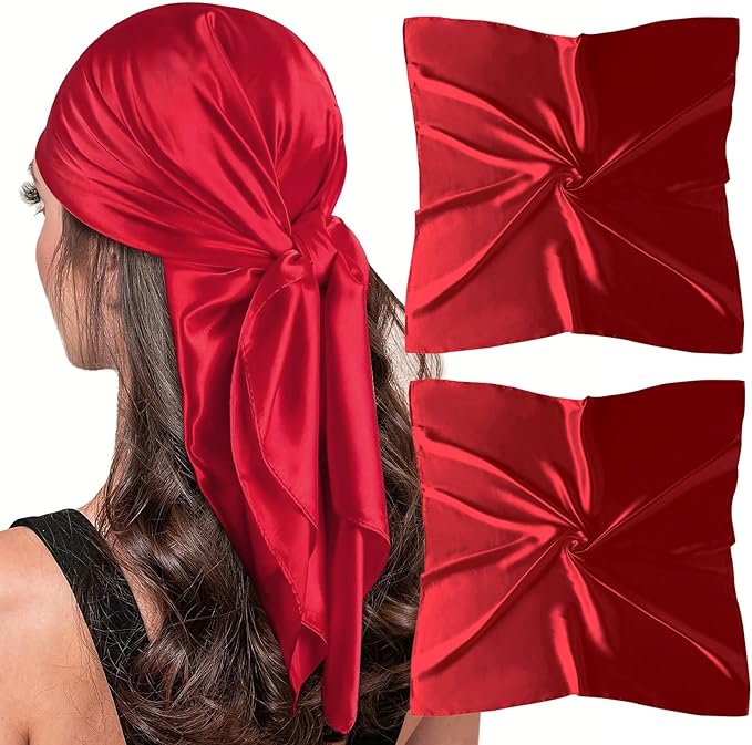 vimate 35" Square Silk Like Head Scarf - Women's Fashion Satin Scarf Bandana for Hair Wrapping at Night.