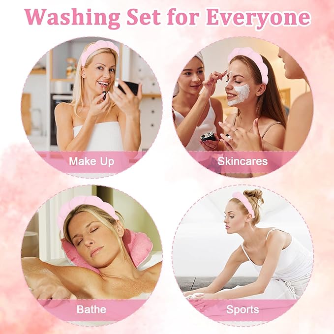 Pink Spa Headbands for Women and Girls - Terry Cloth for Washing Face, Makeup Removal, Shower, and Hair Care