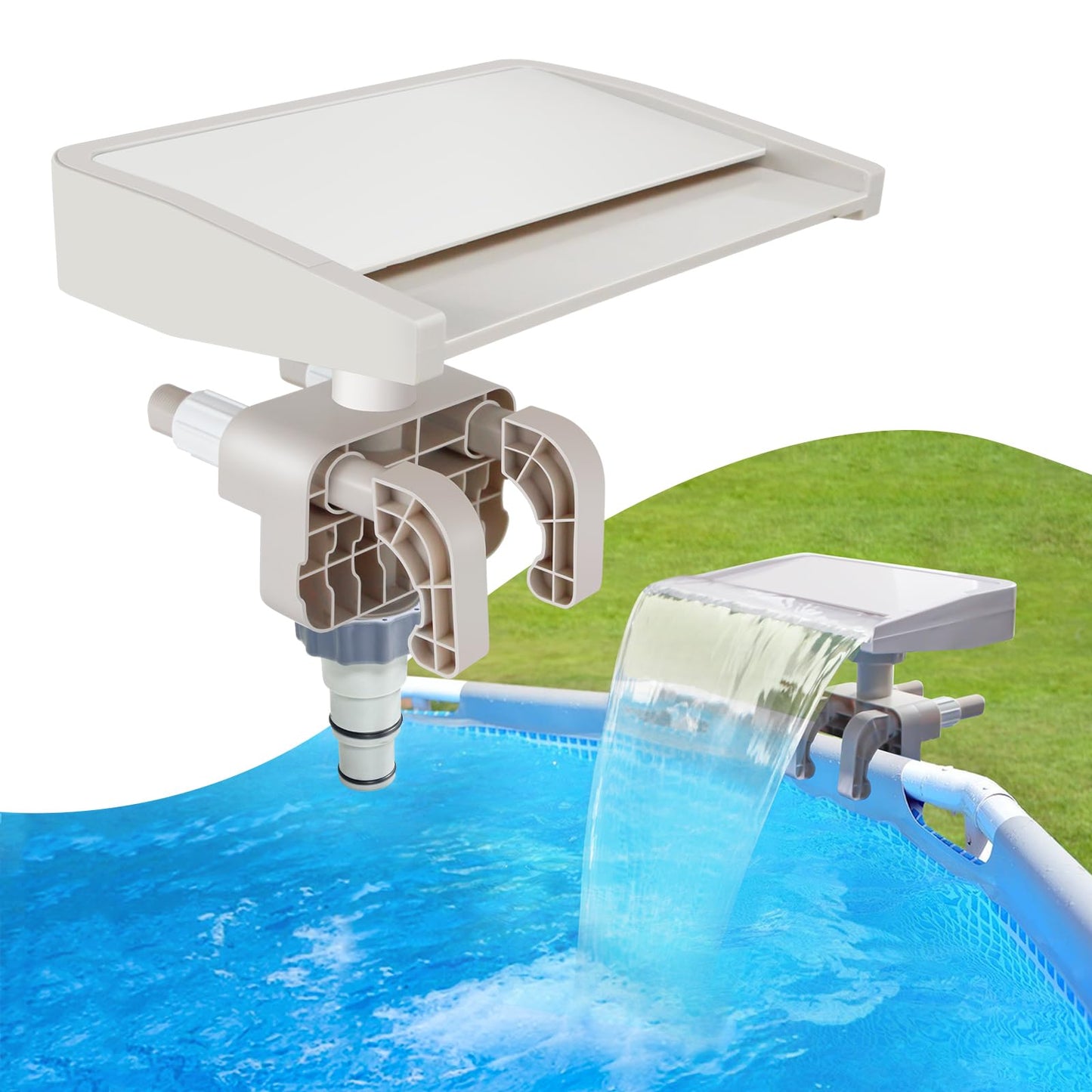 NICENICY Pool Waterfall for Above Ground Pools, Swimming Pool Waterfall Fountain, Smooth Flowing Pool Waterfall for Relaxation, Fits 1.2" to 4.7" Above-Ground Pool Frames