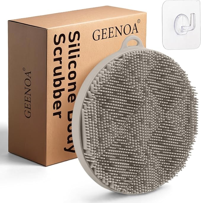 Silicone Body Scrubber for Shower, Silicone Loofah Body Buffer with Dense Bristles and Comfort Handle, Exfoliating Body Scrubber Shower Scrubber for Good-Lathering & Deep Cleansing(LGray)