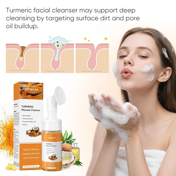 Turmeric Cleansing Pads 50 Pcs+Turmeric Soap Bar+Turmeric Face Wash with Brush, Tumeric Pads for Face and Body,Lemon Tumeric Soap for Wash, Daily Gentle Skin Cleanser Set for All Skins
