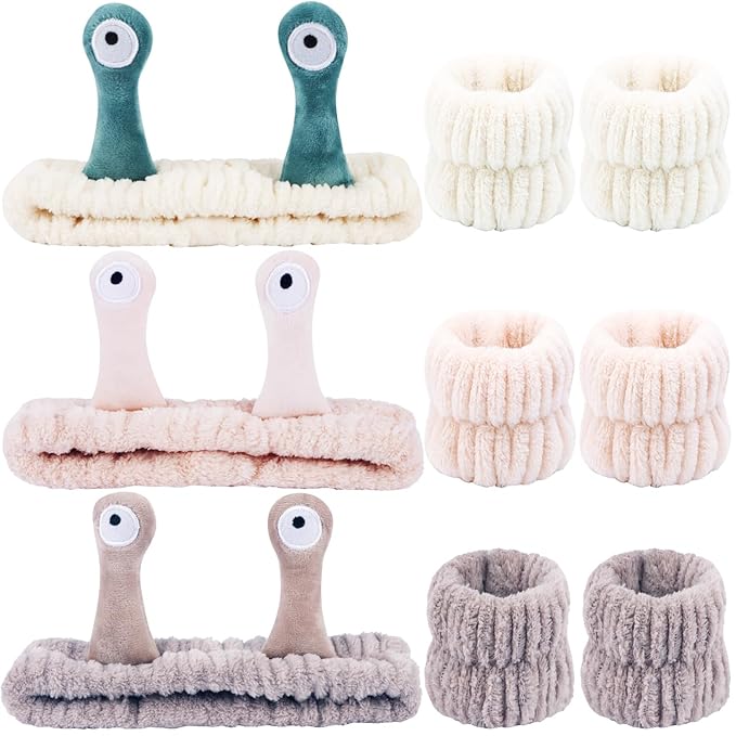 Snail Spa Set - Wristband & Headband for Face Washing, Cute Animal Design for Women & Girls - Beige, Khaki, Brown