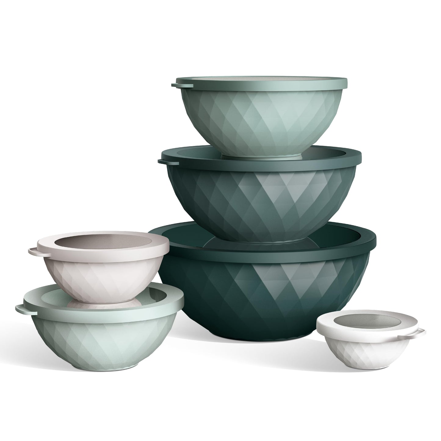 COOK WITH COLOR Mixing Bowls with Lids - 12 Piece Plastic Nesting Bowls Set includes 6 Prep Bowls and 6 Lids, Diamond Design - Microwave Safe (Mint)