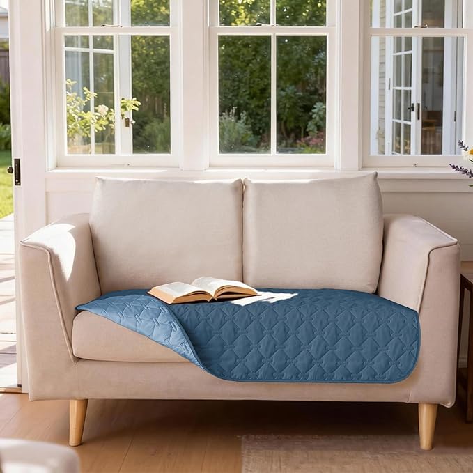 gogobunny 100% Double-Sided Waterproof Dog Bed Cover Pet Blanket Sofa Couch Furniture Protector for Puppy Large Dog Cat, Reversible (32x53 Inch (Pack of 1), Dark Blue/Light Blue)