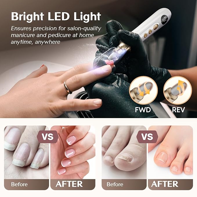 Professional Manicure Pedicure Kit, Electric Nail File Set,15 Speeds Hand Foot Care Tool for Nail Grind Trim Polish, Wider Grinder for Thick Nails, for Men Women Seniors