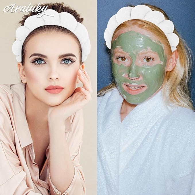 Women Spa Headband, White - Soft, Terry Cloth, Comfortable, and Absorbent Headband for Washing Face, Makeup, Skincare, Yoga, Sports, Shower, Hair Accessories for Women Girls