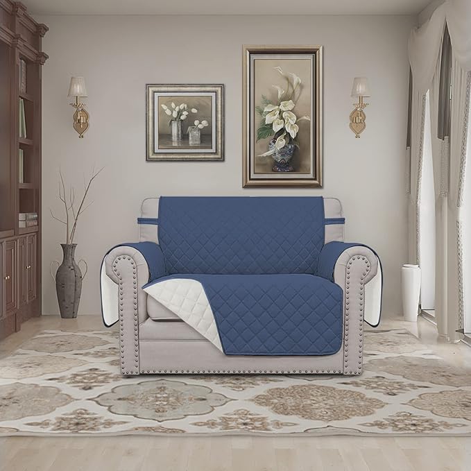Easy-Going Oversized Chair Sofa Slipcover Reversible Sofa Cover Water Resistant Couch Cover Furniture Protector Cover with Elastic Straps for Pets Dog Cat (Oversized Chair, Dark Blue/Ivory)