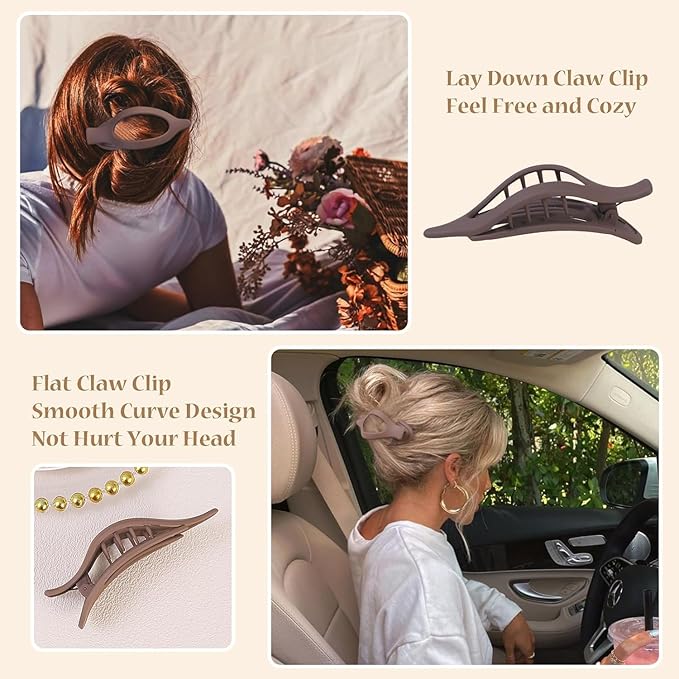 Flat Hair Clip 5 pcs Lay Down Claw Clips Hair Accessories for Women -Brown (Mix & Match Series)
