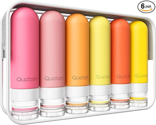 Quatish Travel Bottles for Toiletries 6 Pack, Original Patented Leakproof 3 oz Tsa Approved Travel Size Containers, BPA Free Silicone Shampoo and Conditioner Bottle, Cruise Camping Essentials, Macaron