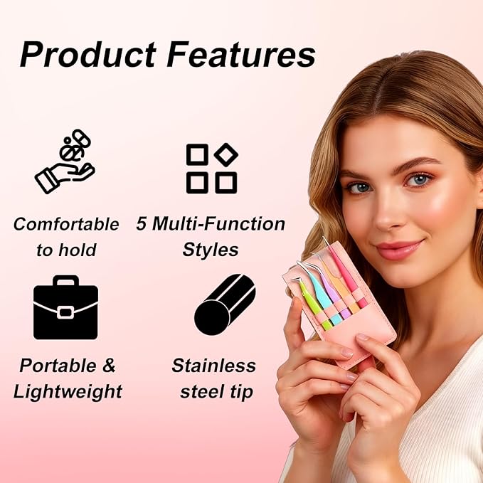 5pcs Eyelash Extension Tweezers High PrecisionÃ¯Â¼ÂStraight and Curved Volume Lash Tweezers for ExtensionsÃ¯Â¼Âlash tweezers for eyelash extensionsÃ¯Â¼Â CraftingÃ¯Â¼Â Girls Women Beginners