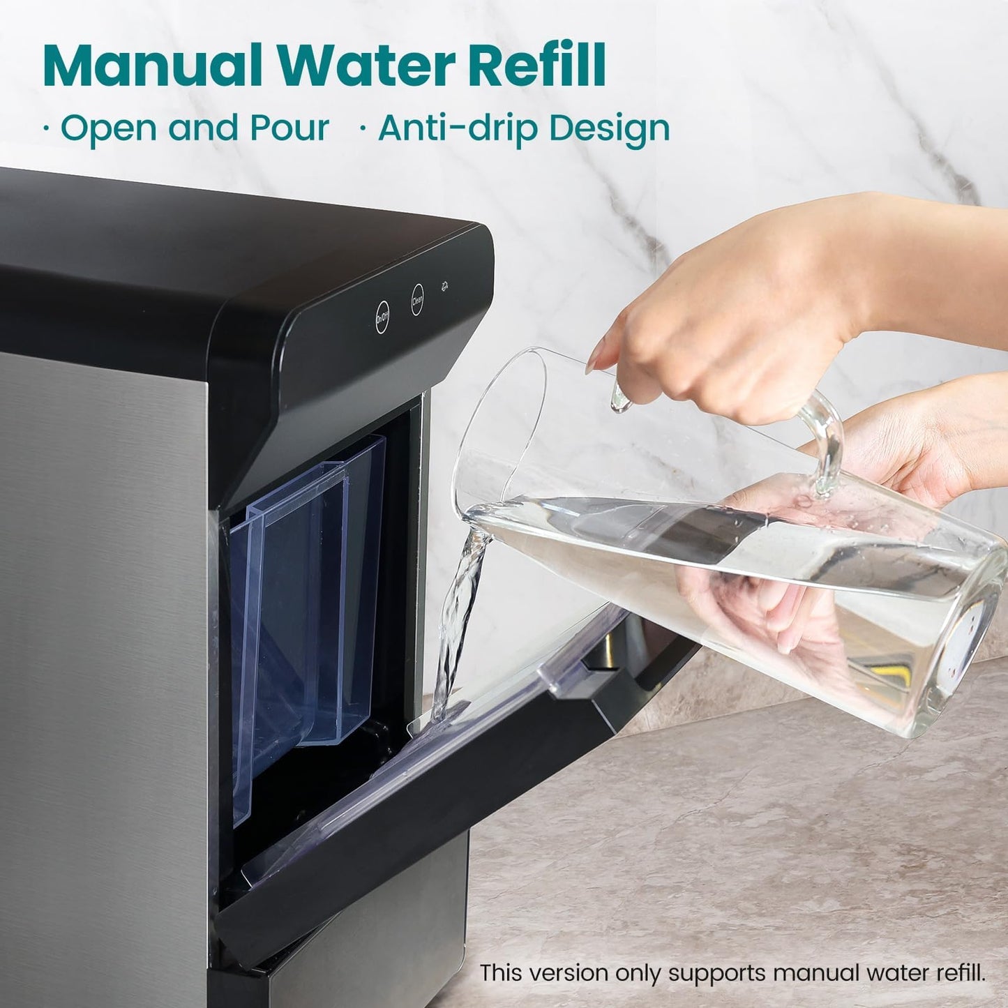 Gevi V2.0 Countertop Gemi Nugget Ice Maker with Viewing Window | Self-Cleaning Pebble Ice Machine | Open and Pour Water Refill | Stainless Steel Housing | 16.7''H Fits Under Wall