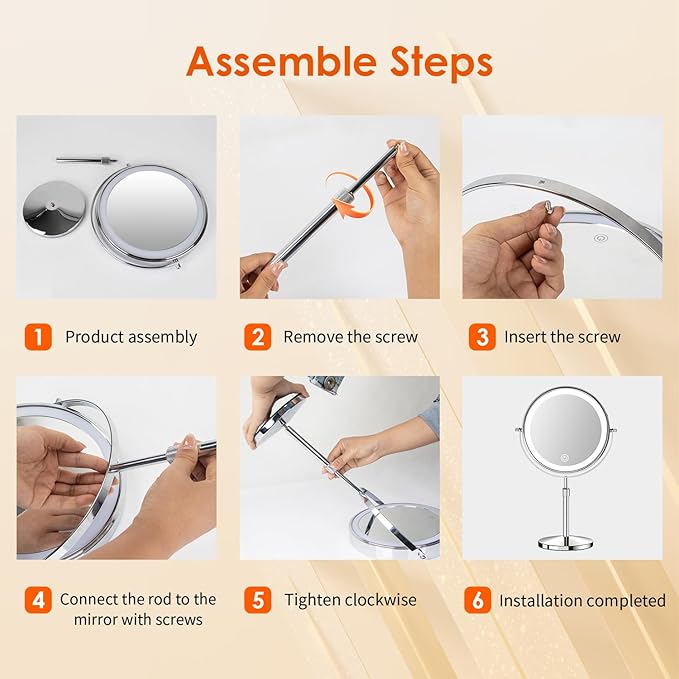Makeup Mirror, 1X/30X Magnification with 3 Level LED Lights, 5000 mAh Rechargeable Double Sided 9” Magnifying Mirror with 360° Rotation, Perfect for Precision Grooming and Makeup, Women Gift