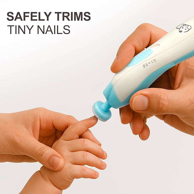 Royal Angels Upgraded 6 in 1 Baby Nail Trimmer with Labeled Case, 4 Colored Pads for Newborns to Toddlers, Whisper Quiet Electric Nail File with LED Light, Safe Manicure Set for Families (Babyblue)