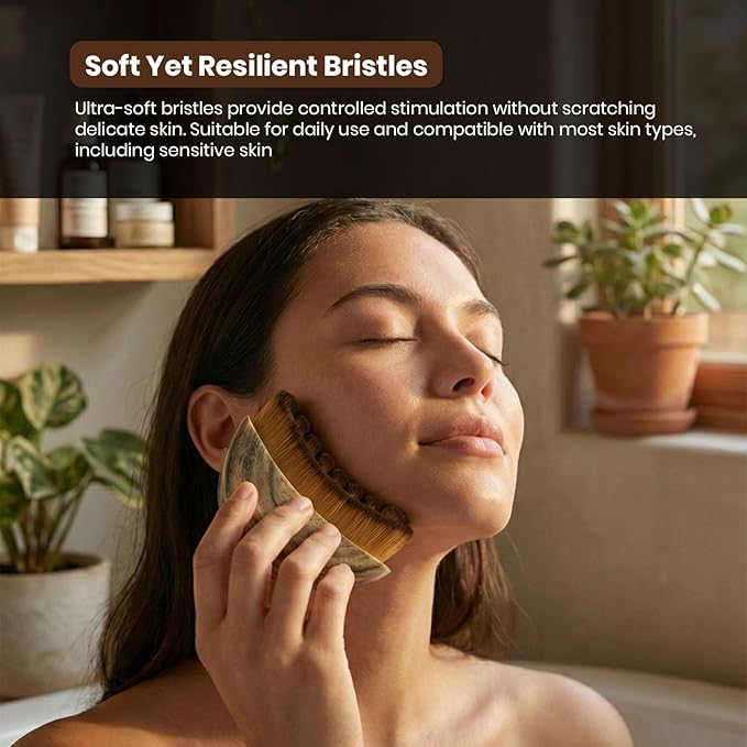 Lymphatic Contour Face Brush, Manual Lymphatic Drainage Massager with Soft Durable Bristles, Ergonomic Sculpting Facial Cleansing Brush with Protective Case for Face & Neck
