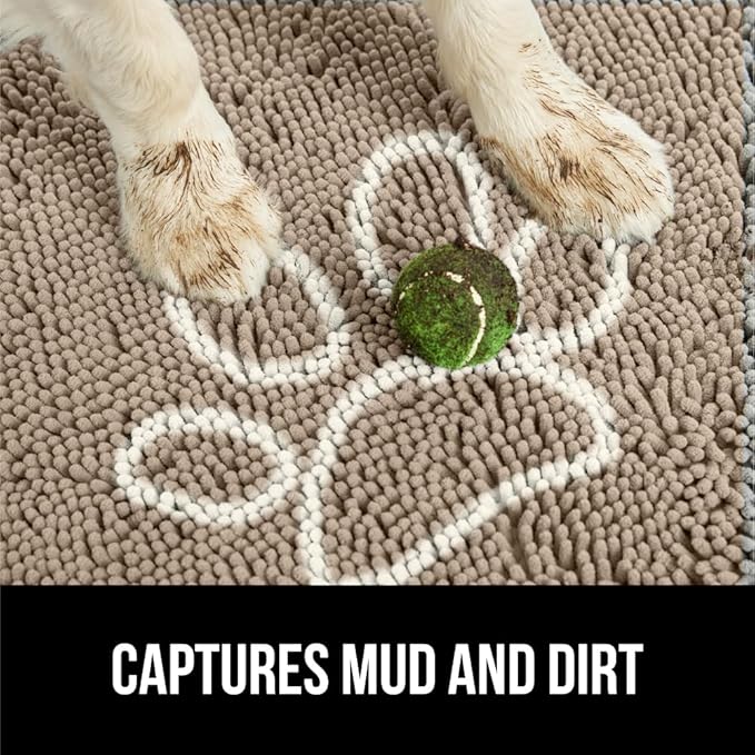 GORILLA GRIP SoakSTOPPER Dog Door Mat, 35x24 Machine Washable Rug Absorbent Doormat Captures Moisture Mud Dirt, Quick Dry Soft Chenille Entryway Rugs Indoor Entrance Mats for Dog Paws, Paw Beige Ivory