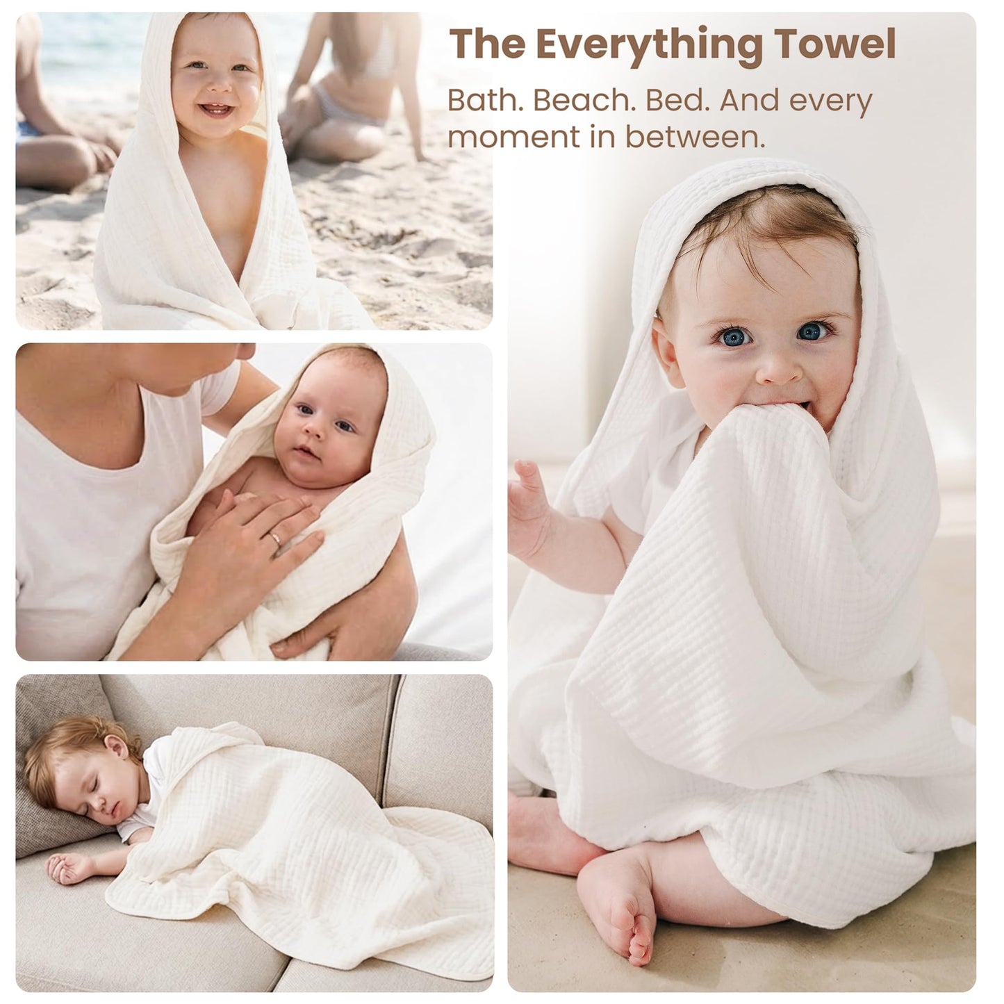 Konssy 2-Pack Muslin Hooded Baby Towels, 100% Cotton, Ultra-Soft & Absorbent Baby Bath Towels with Hood for Newborn & Infant (Fog Green, Sprout, 32" x 32")