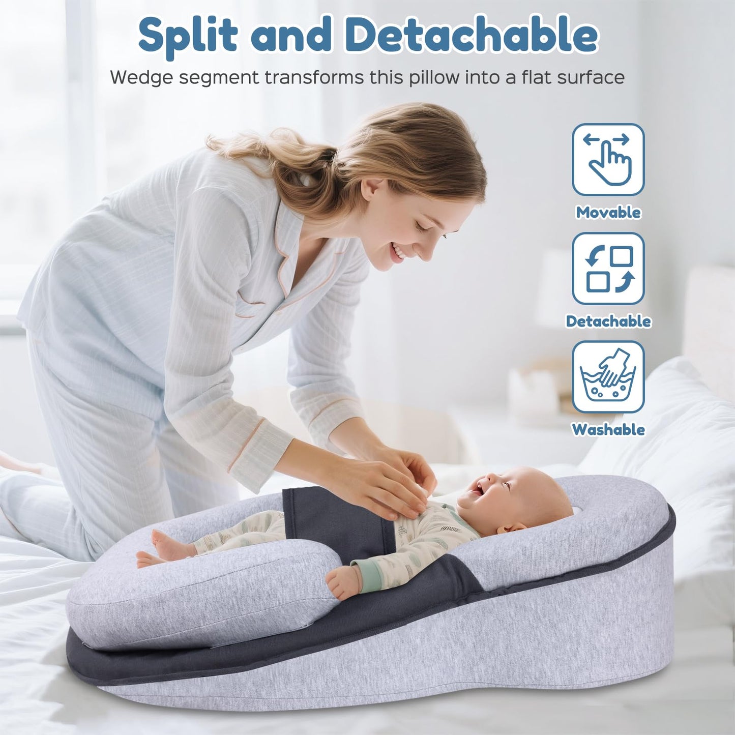 Baby Feeding Support Wedge Pillow, Infant Nursing Cushion with Gentle Incline for Bottle Feeding and Tummy Time, Portable Lounger Support