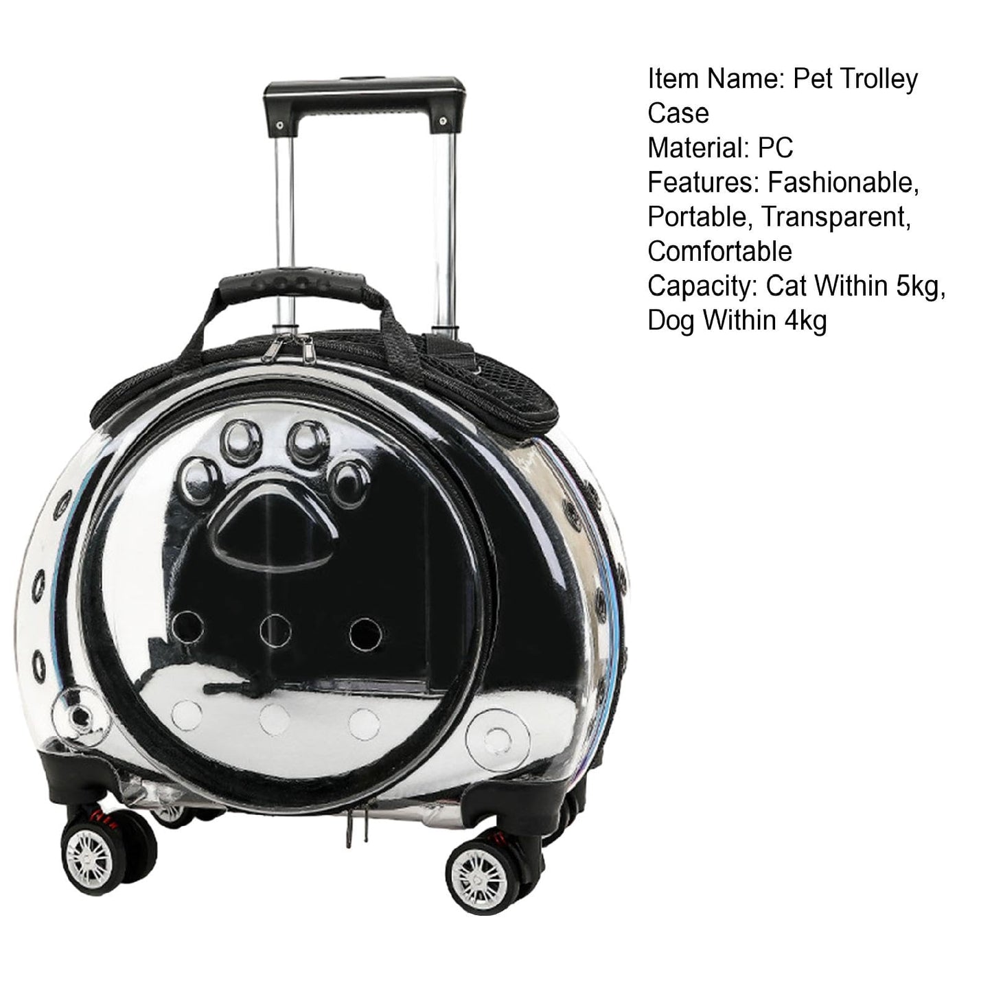 gihusrzx Pet Trolley Case with Upgraded Detachable Silent Wheels, Clear Ventilation Holes Cat Dog Carrier, Cat Dog Carrier with Telescopic Handle, Perfect for Traveling/Taking a Walk Black