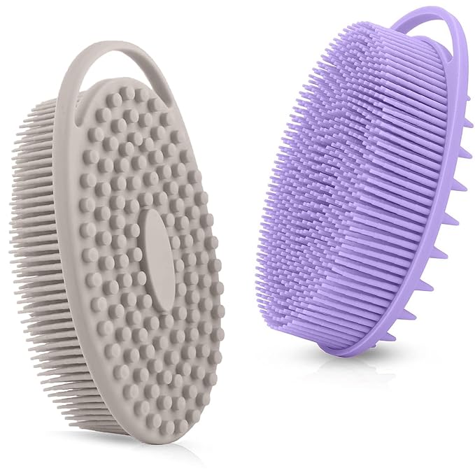 Silicone Body Scrubber Ã¢ÂÂ Silicone Loofah for Shower, Set of 2 Soft Dual-Sided Exfoliating Body Bath Shower Scrubber Loofah Brush Easy-to-Clean for Sensitive Kids Women Men All Kinds of Skin
