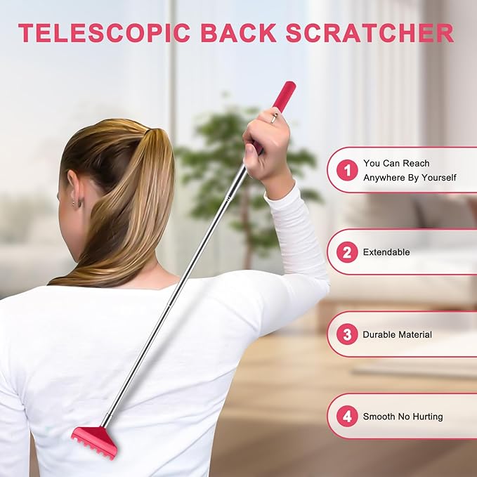 NICEMOVIC 6 Pack Back Scratcher for Women Men, Christmas Stocking Stuffers, Prizes for Adults, White Elephant Gifts for Adults, Extendable Bulk Back Massager Tool for Thanksgiving Birthday (Red)
