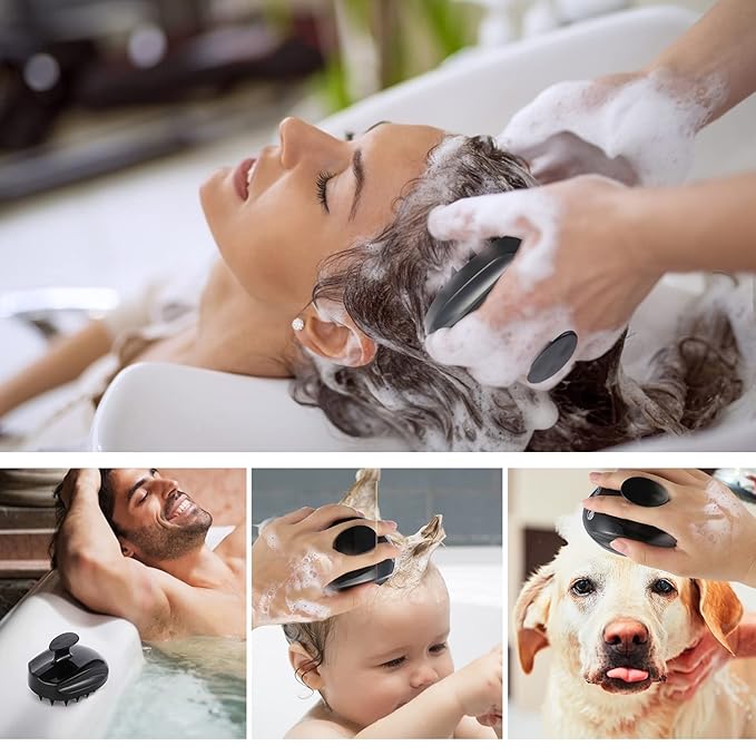 Sosoon Scalp Massager Shampoo Brush, Hair Scalp Scrubber Shower Hair Brush Head Massager for Stress Relax Hair Growth, Dandruff Brush Scalp Exfoliator for Women Men Kids Pets, Black