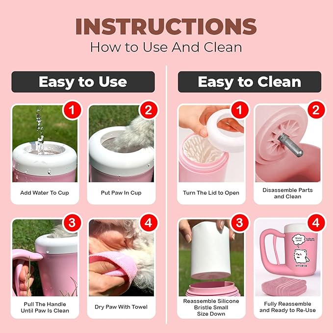 Semi-Automatic Paw Cleaner for Small Medium Dog Breeds, Premium Quality Silicone, Muddy Paw Washer, Essential Necessity (Pink, Medium)