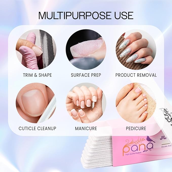 10PCS Jumbo Size PANA Professional Double Sided Nail Files - White, 180/180 Grit - Emery Board Nail Buffering File Manicure Pedicure Nail Polisher Washable