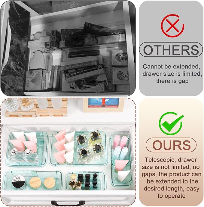20 Pcs Clear Drawer Organizer, Adjustable Drawer Storage Box, 3-Size Desk Drawer Organizer, Acrylic Storage Bins for Makeup, Kitchen Utensils, Bedroom Dressers Tool Organizer for Gadgets, Blue