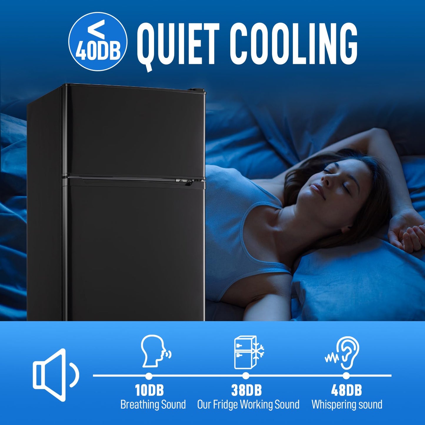 WANAI 3.5 CU.FT 2 Door Mini Fridge with Freezer Freestadning Small Refrigerator Features 7 Gear Mechanical Control, Side Bottle Rack, 2 Glass Removable Shelves, Crisper Drawer Black