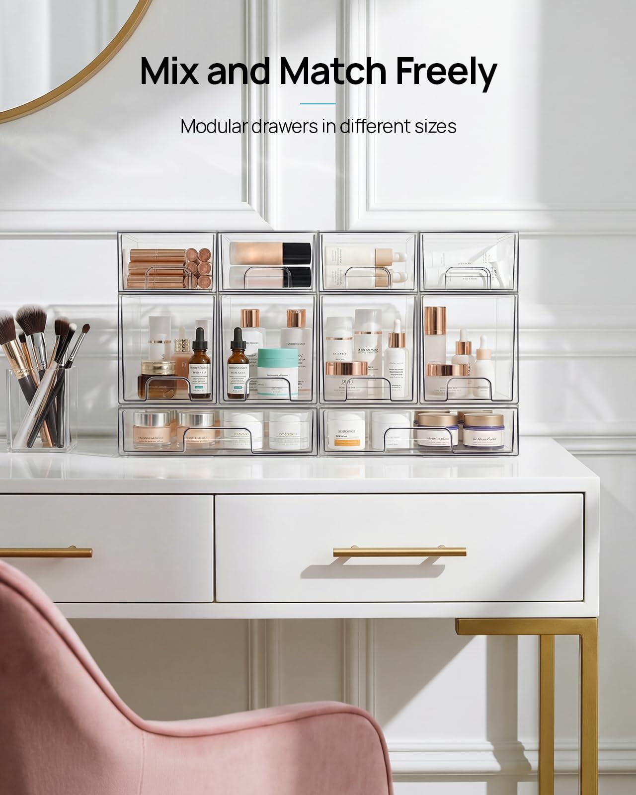 Vtopmart 12 Pack Small Clear Stackable Storage Drawers,Acrylic Bathroom Makeup Organizer,Plastic Storage Bins For Vanity, Undersink, Kitchen Cabinets, Pantry, Home Organization