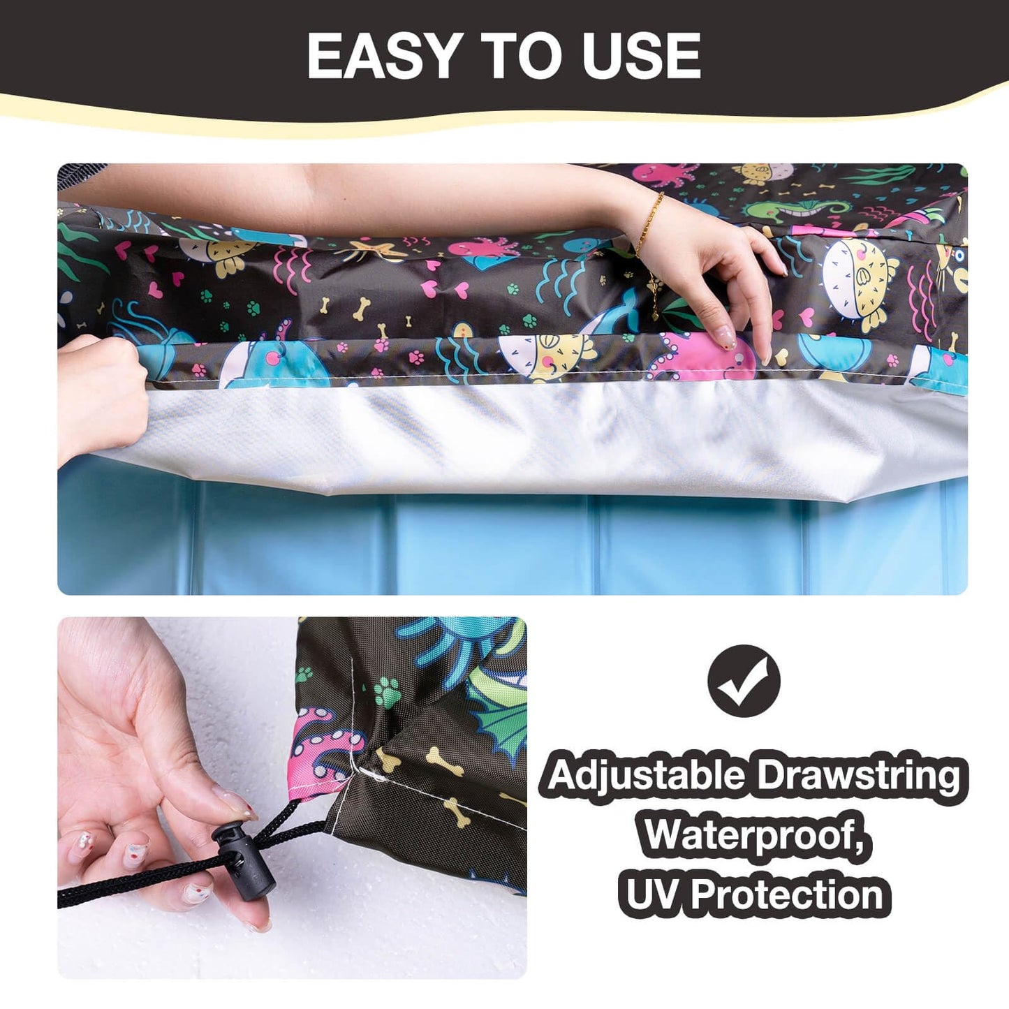 Ladadee Foldable Round Dog Swimming Pool Cover, for 32 "/63“/48” Collapsible Outdoor Tub, PVC Coating Waterproof and UV Protection, Leakproof Washable Kiddie Pet Small Paddling Bath Accessories