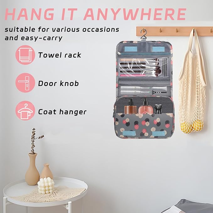 Toiletry Bag Travel Bag with Hanging Hook, Waterproof Capacity Hanging Multifunctional Makeup Bag for Toiletries, Portable Cosmetic Bag Travel Organizer for Women and Men(Blue Flower)