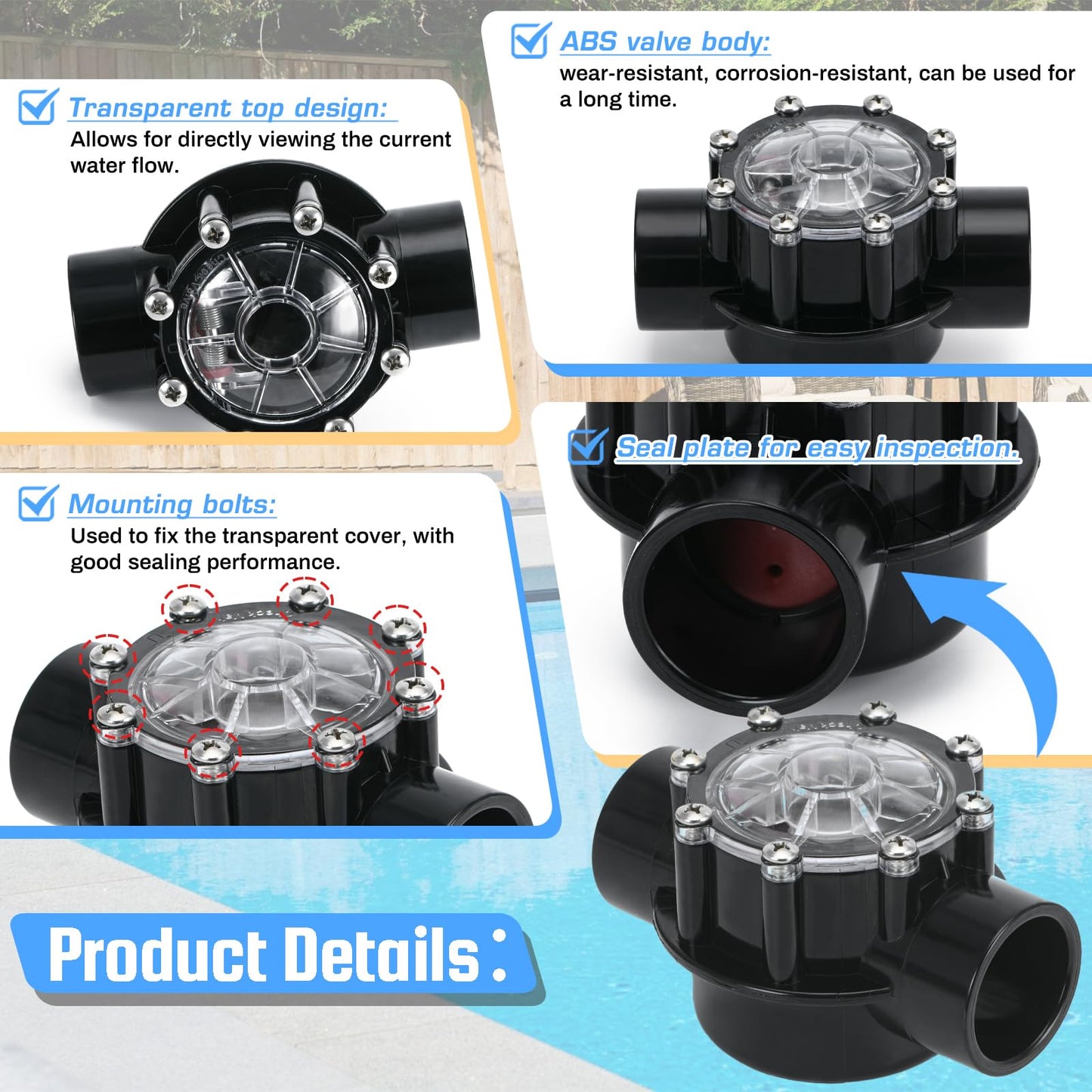 7235 Check Valve Replacement for Jandy 1-1/2-Inch to 2-Inch 180-Degree Check Valve Straight Through Flow Compatible with Pool and Spa (7235)