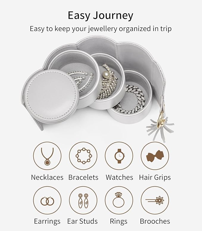 VLANDO Gifts 2026 for Women, Girl - Travel Jewelry Oragnizer, 3-Layer Jewelry Storage Box, Travel Essential Accessories for Women, Birthday Gifts for Couples Mom Friends - Grey
