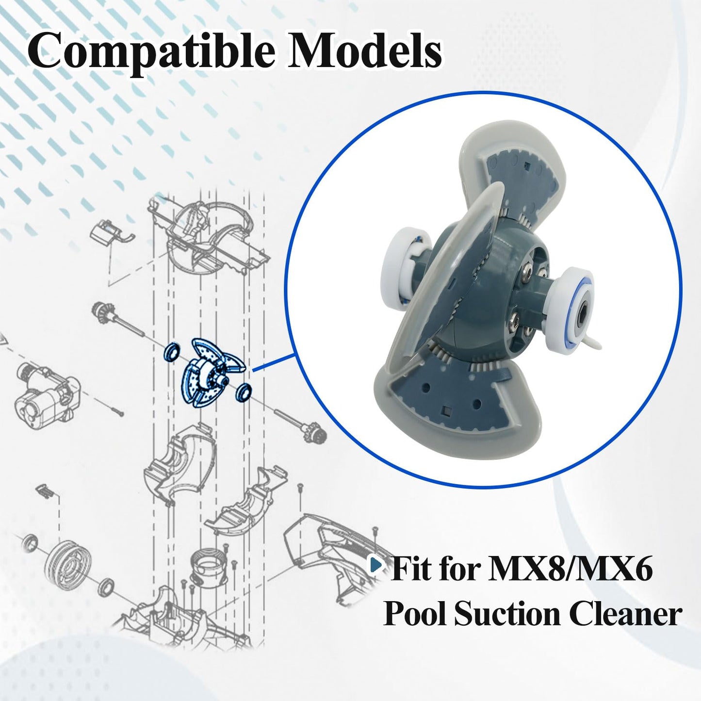 R0524900 Cleaner Engine Replacement for MX6/MX8 Pool Suction Cleaner, with Rollers on Both Sides