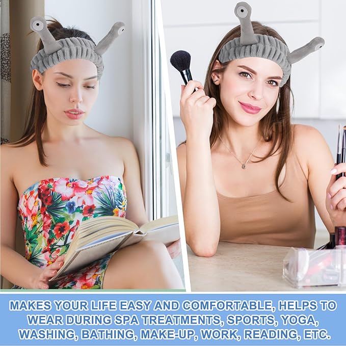 Snail Headband for Face Washing, Spa Makeup, Sports - Cute Coral Fleece Elastic Headband with Creative Hair Accessories