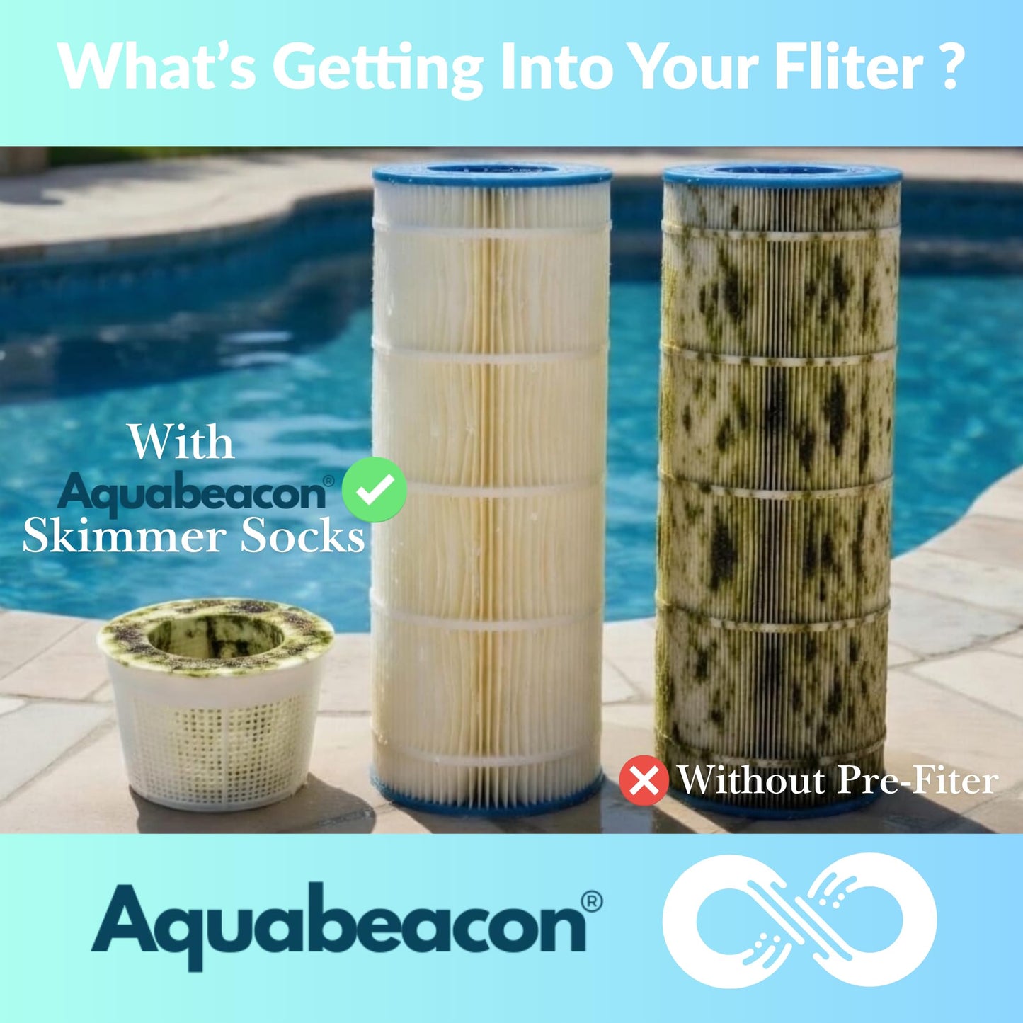 Aquabeacon® Premium 60-Pack Original Longer Lasting Pool Skimmer Socks PureGuard, Ultrafine Mesh Perfect Pool & Spa Savers for Filters, Baskets, and Skimmers