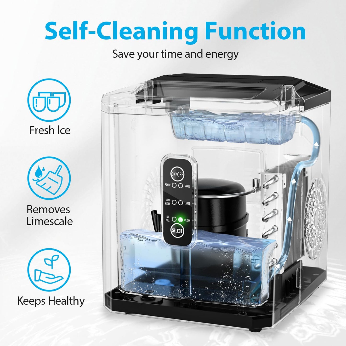 Ice Maker Countertop Ice Machine, 9 Ice Cubes Ready in 6 Mins, One-Click Operation, Auto Self-Cleaning for Home, Office, Kitchen Ice Pebble