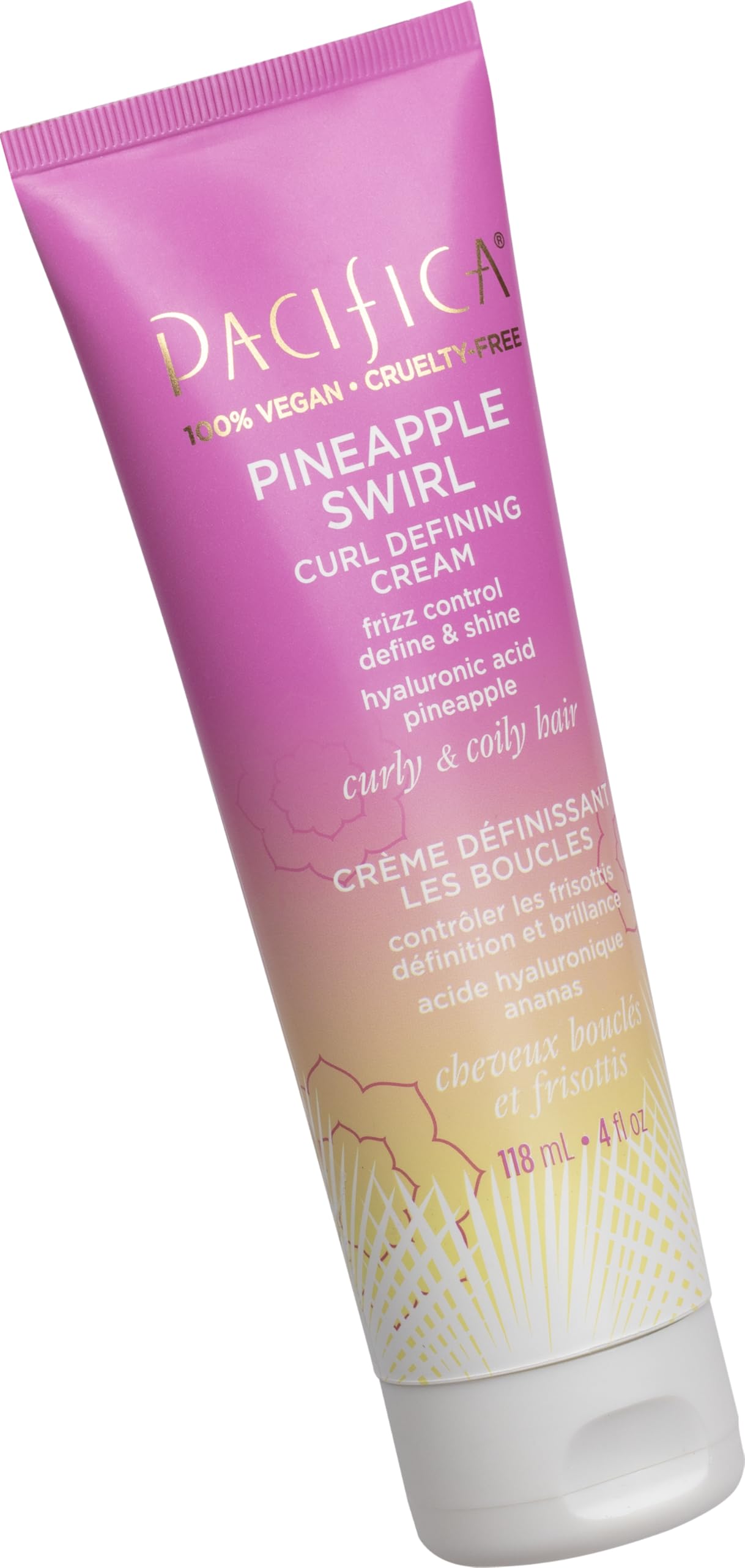 Pacifica Pineapple Swirl Curl Defining Cream – Bounce, Frizz Control & Curl Enhancer Styling Cream for Curly Hair & Wavy Hair – Coconut Oil & Hyaluronic Acid For No-Crunch Hold – Cruelty-Free – 4-oz
