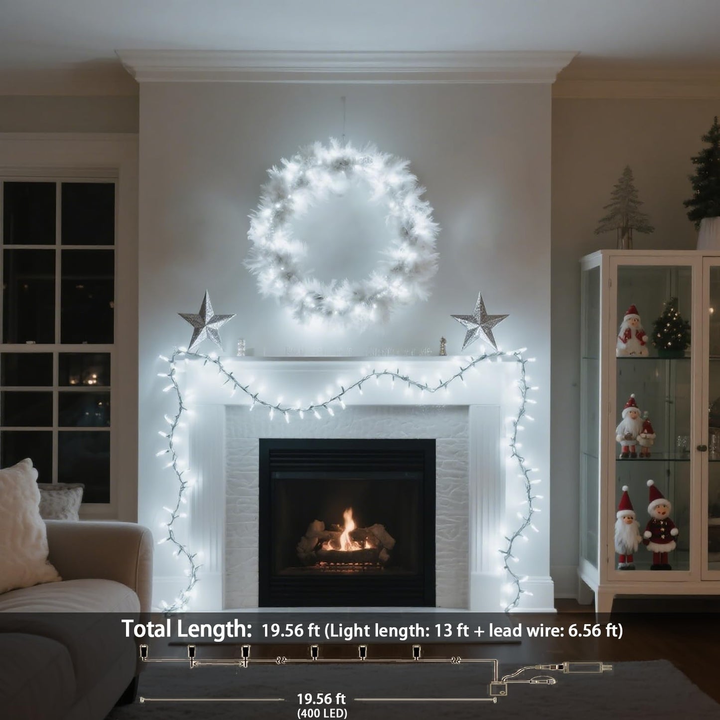 400 LED Cluser Lights, Cool White Christmas Tree Lights with Remote, 8 Modes Twinkle Outdoor Waterprfoof Plug in for Indoor, Garland, Xmas, Wedding Decor,19.56ft, Black Wire